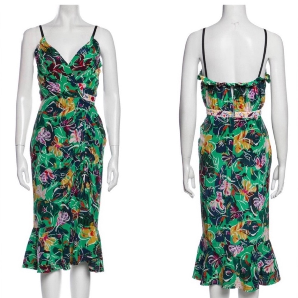 Saloni Green Floral Silk Midi Dress Size 4